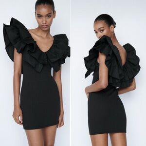 Zara Black Ruffle Sleeve Dress
